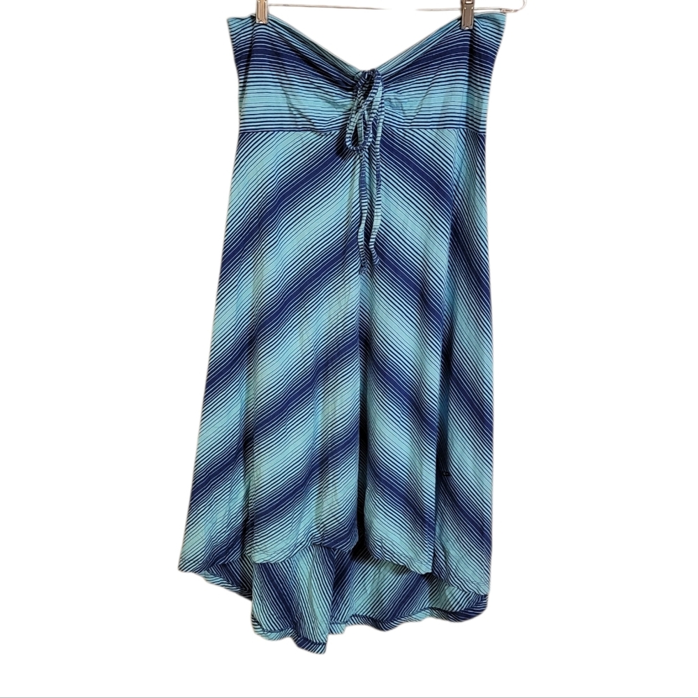 Patagonia Blue Striped Strapless Midi Dress